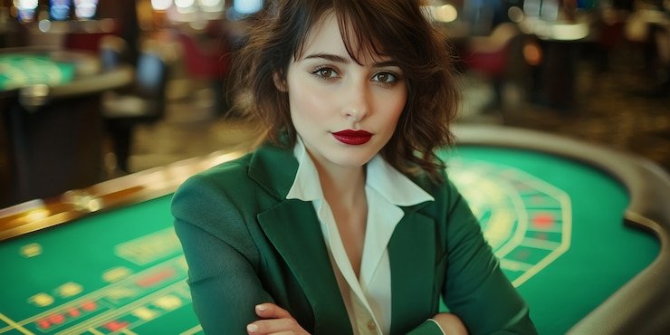 Meja permainan live casino dengan dealer menjalankan sesi secara langsung